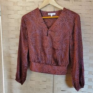 DR2 Long Sleeve Blouse Size XS Paisley V-Neck